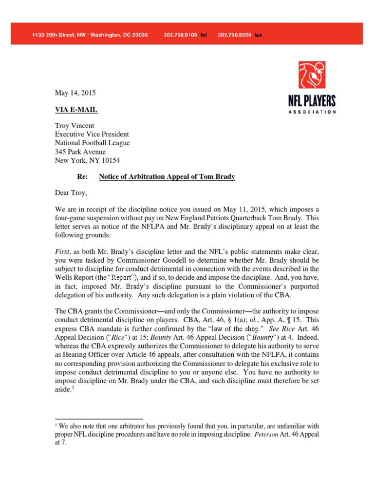 Brady Appeal Letter | Government | Politics | Free 30-day ...