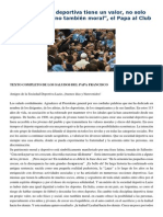 Francisco- Audiencia Al Equipo de Fútbol Lazio 7-5-15 Toda Disciplina Deportiva Tiene Un Valor, No Solo Físico y Social, Sino También Moral