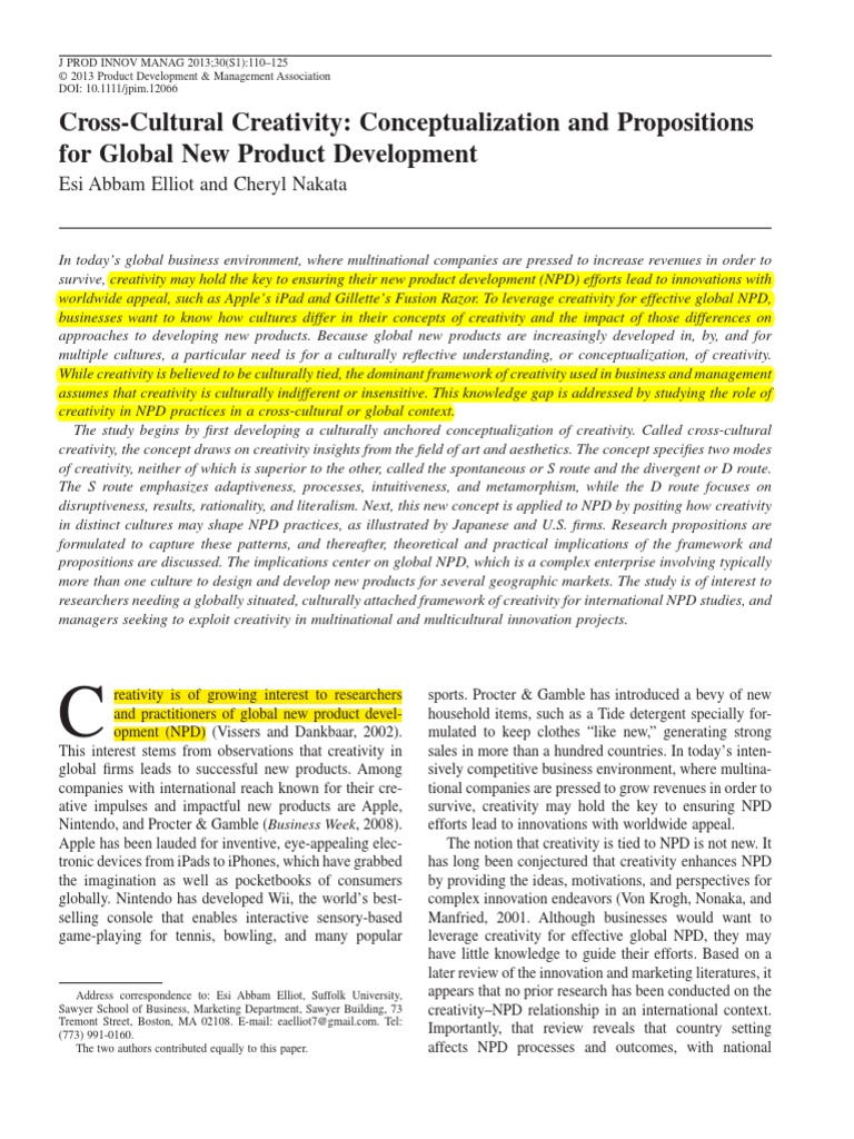 Cross-Cultural Creativity Conceptualization and Propositions For Global ...