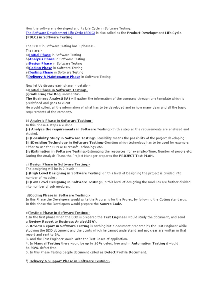 Initial Phase Analysis Phase Design Phase Coding Phase Testing Phase ...