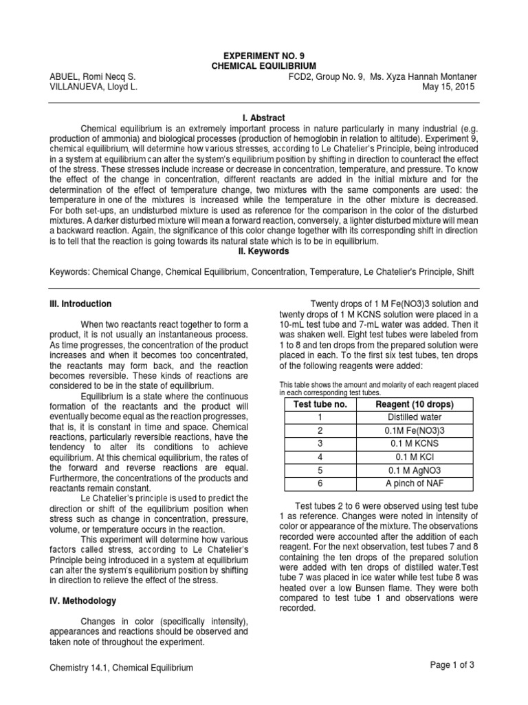 Chemical equilibria essay picture