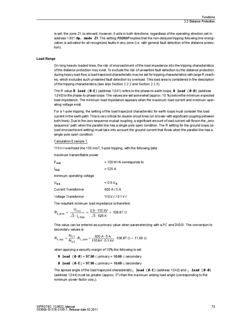 7SA522x The Load Encroachment PDF Electrical Impedance Transformer