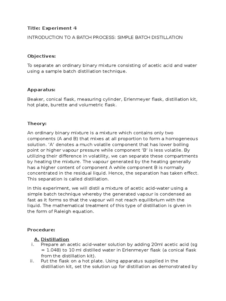 [Lab Report Operation Unit] Experiment 4 INTRODUCTION TO A BATCH PROCESS SIMPLE BATCH