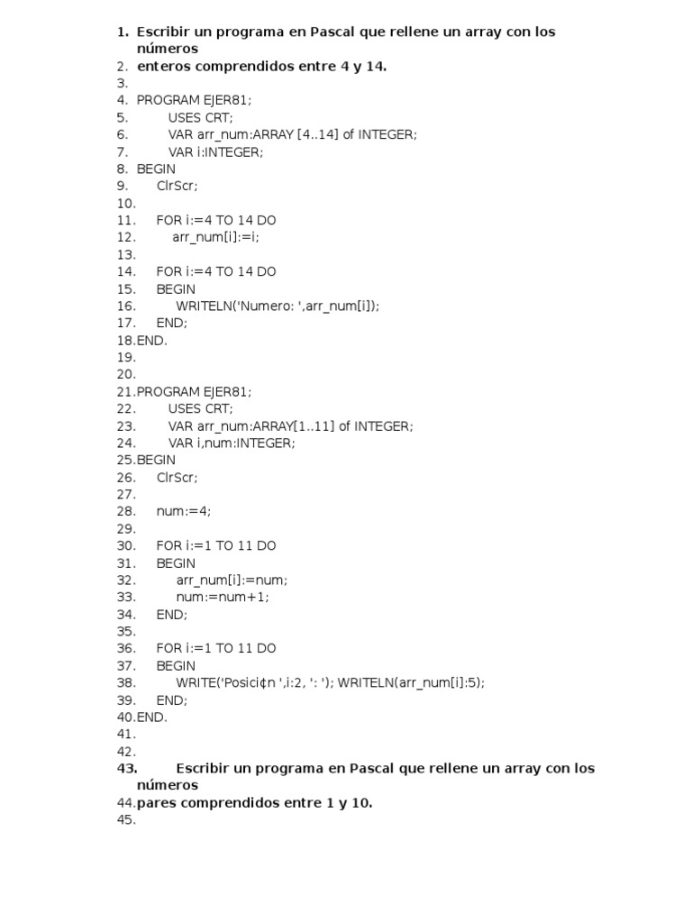 Programas en Pascal para manejar arrays | PDF | Programación de ...