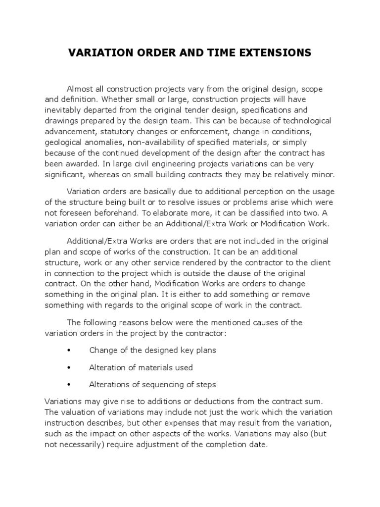 Understanding Variation Orders in Construction | PDF | Business ...