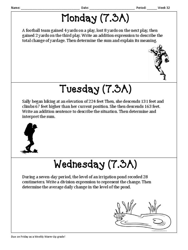 Weekly Math Warm-Up Exercises | PDF