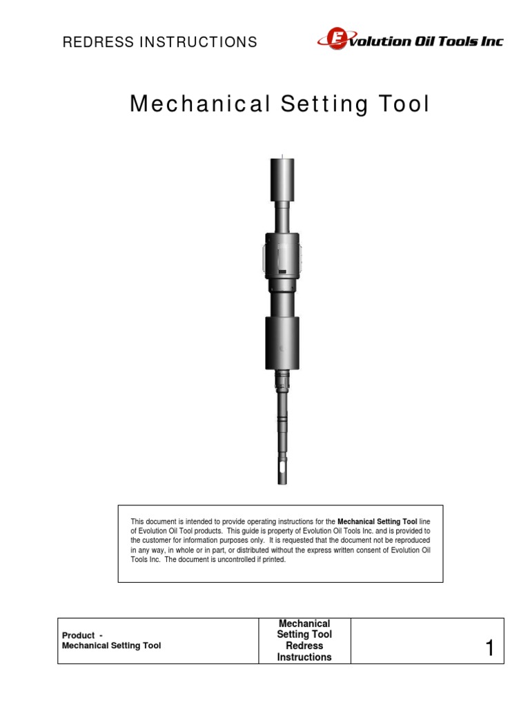 Mechanical Setting Tool Redress Instructions | PDF | Screw ...