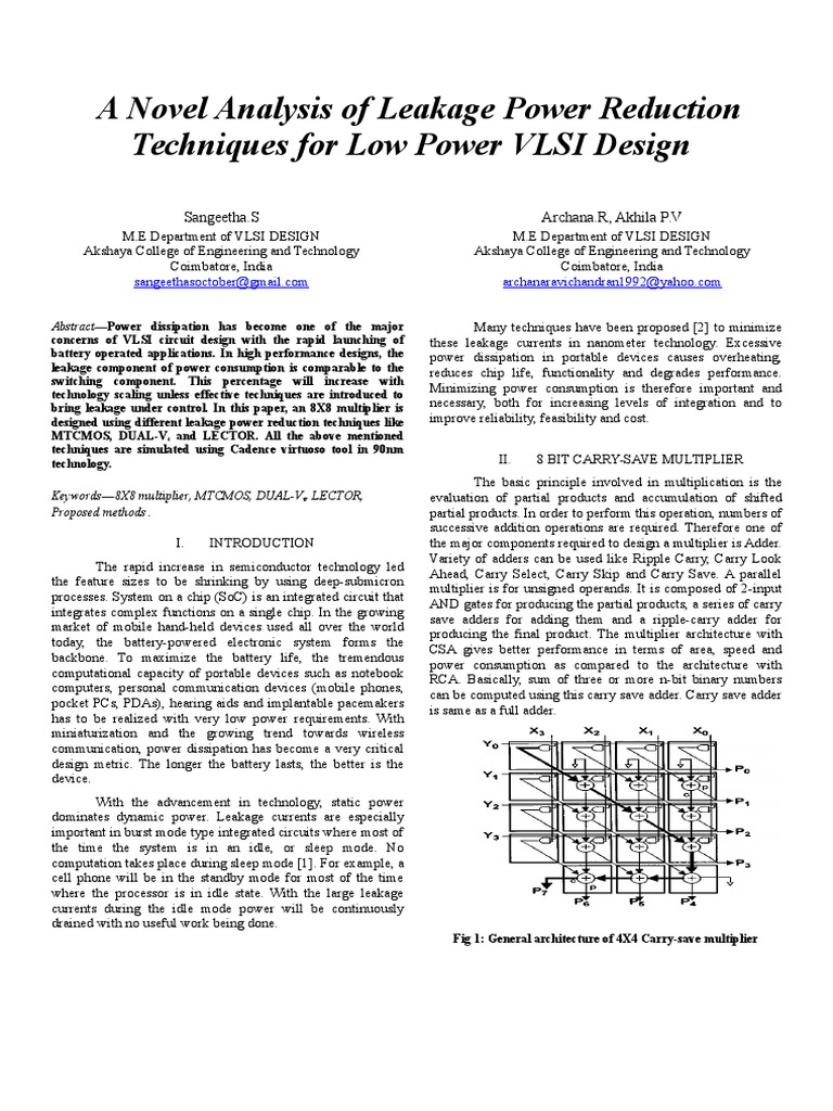 Techniques For Low Power VLSI Design: A Novel Analysis of Leakage Power ...