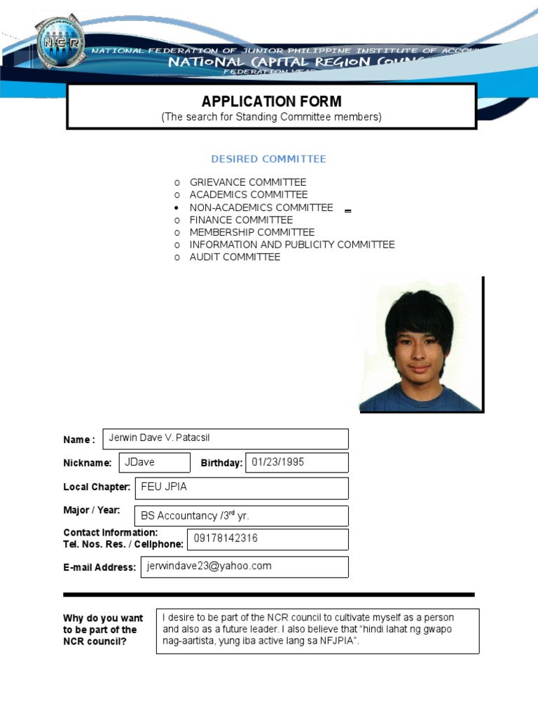 Application Form: (The Search For Standing Committee Members) | PDF