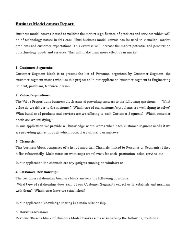 Bmc Report 2 Business Model Business