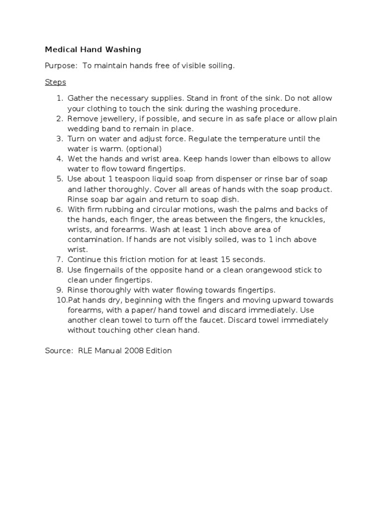 Medical Hand Washing & 13 Principles of Asepsis PDF Hand Washing
