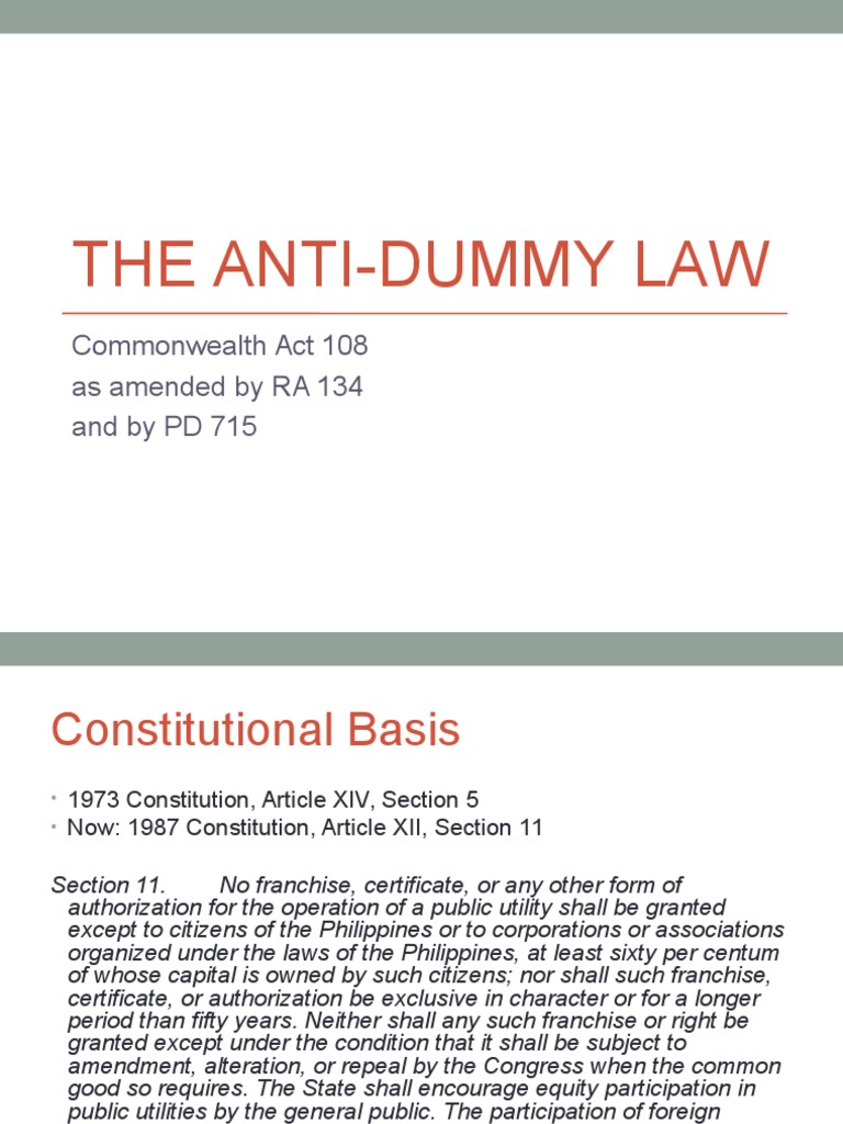 The AntiDummy Law PDF Suffrage Citizenship