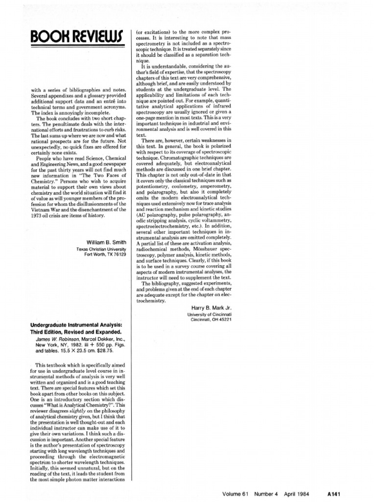 Undergraduate Instrumental Analysis Third Edition, Revised and