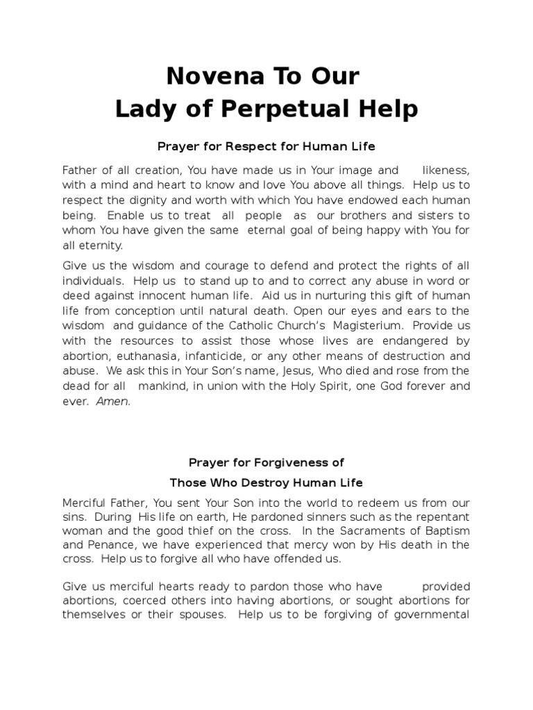 Novena To Our Lady of Perpetual Help: Prayer For Respect For Human Life ...