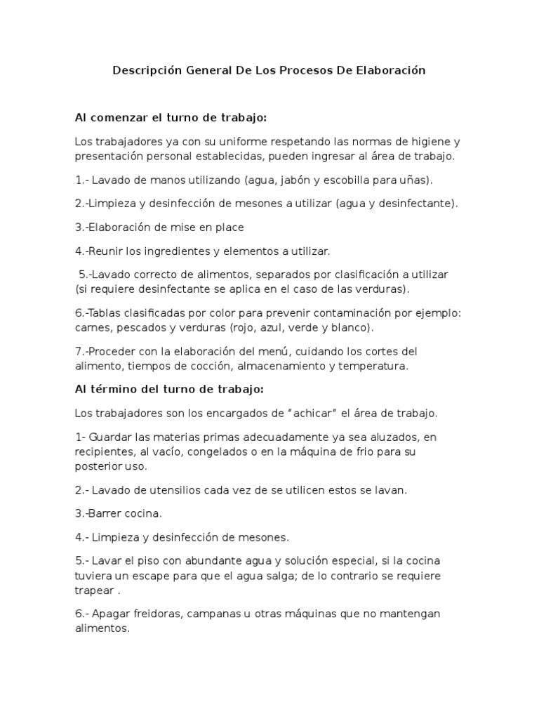 Descripción General de Los Procesos de Elaboración PDF