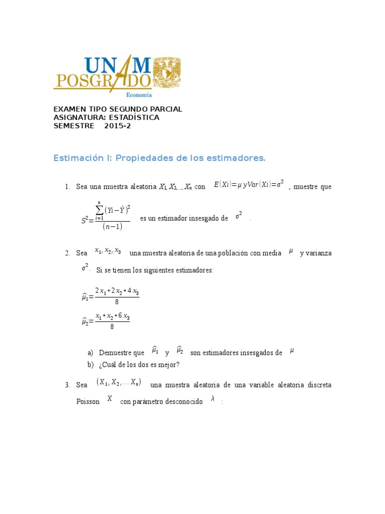 Ex Tipo Segpar 2015-2 | PDF | Estimador | Muestreo (Estadísticas)