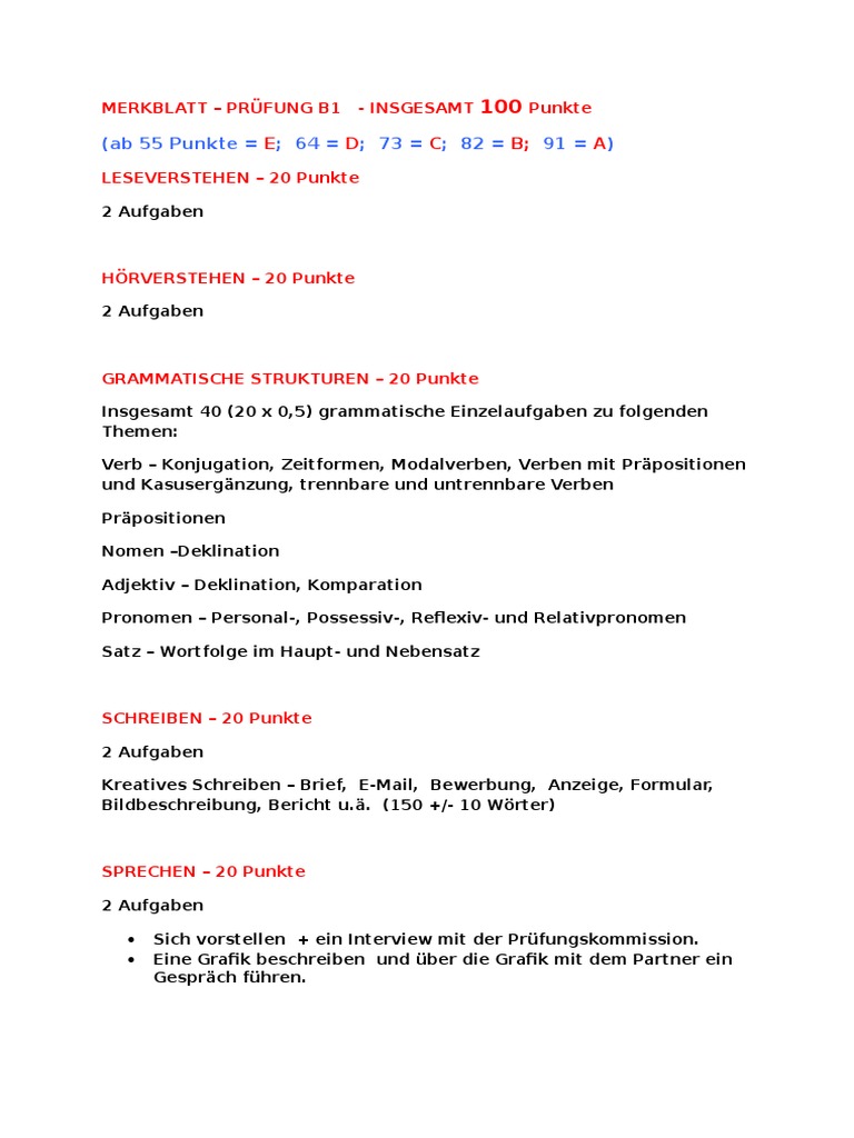 B1 Merkblatt Fur Die Prufung