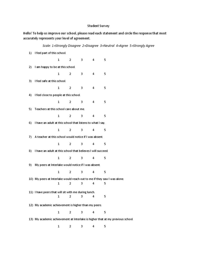 Student Satisfaction Survey Template | PDF | Self-Improvement | Wellness