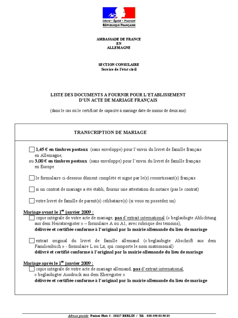 Demande De Transcription Pour Mariage En Allemagne Mariage Informations Gouvernementales