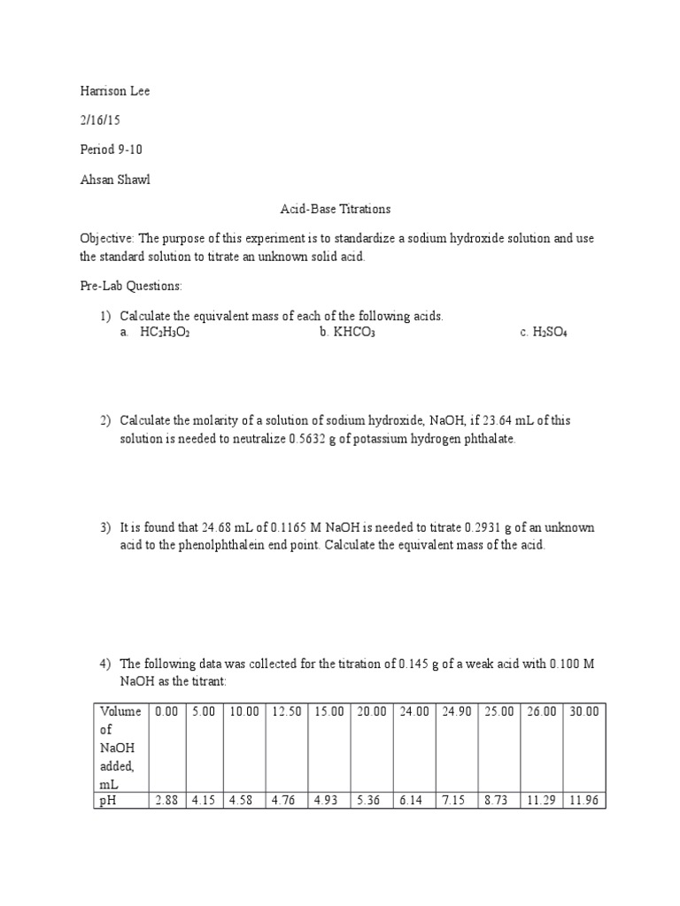 Acid Base Titrations | PDF | Titration | Chemistry