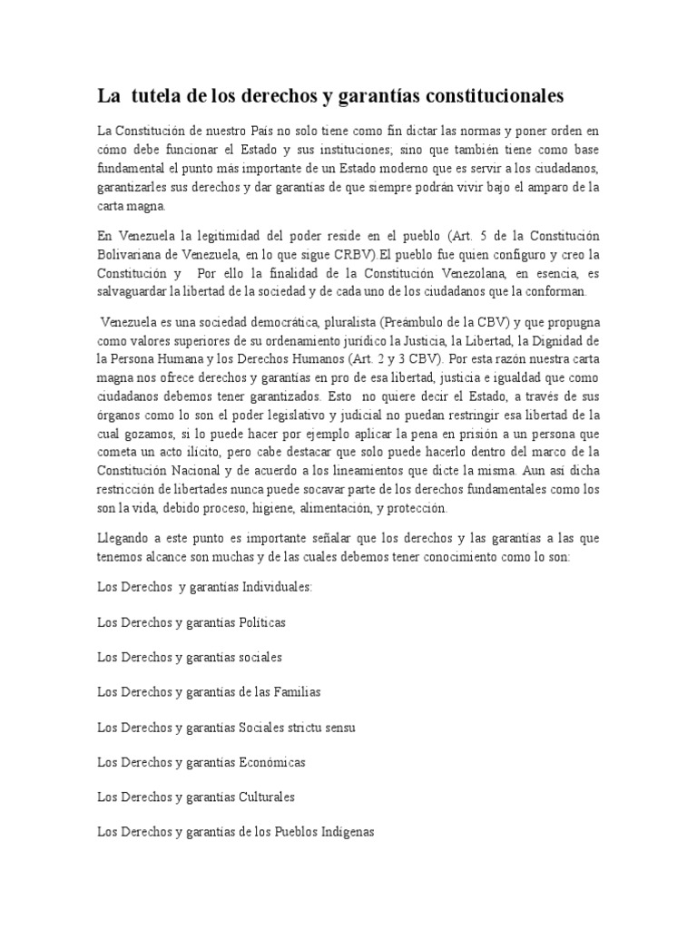 La Tutela de Los Derechos y Garantías Constitucionales | PDF | Derecho ...