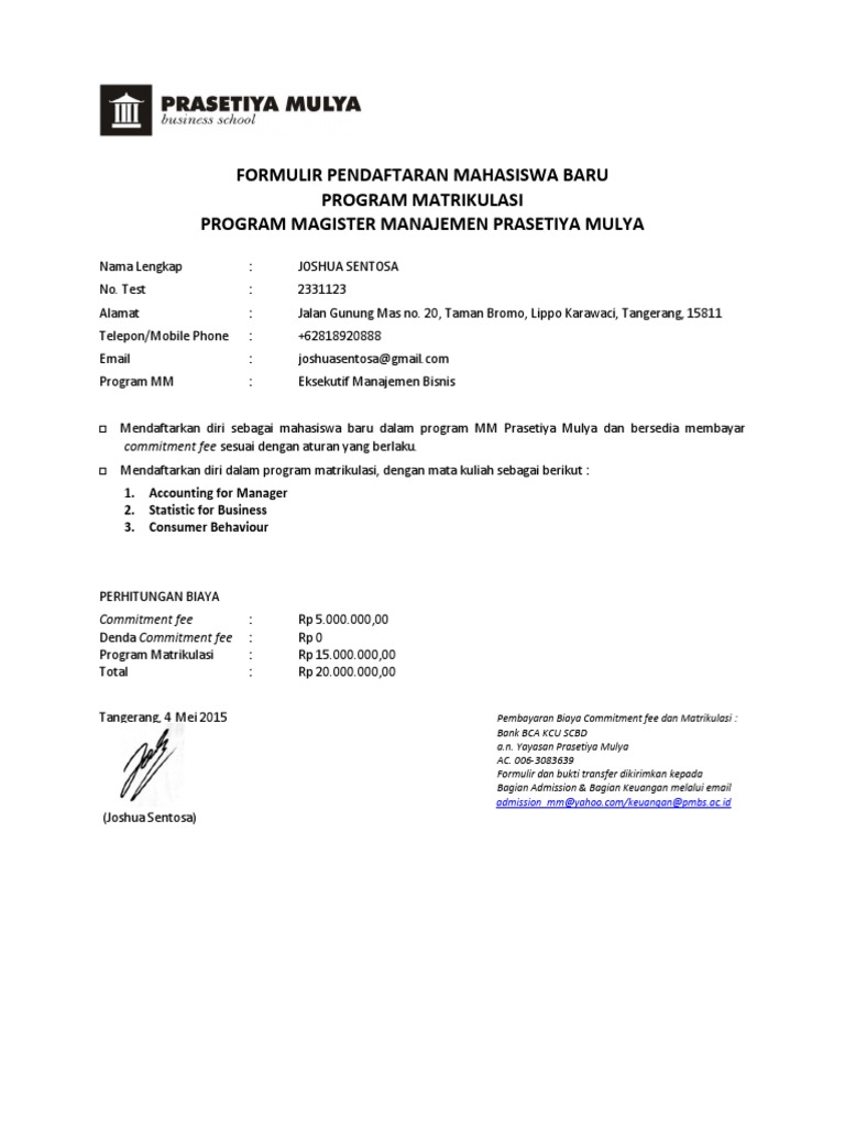 Form Matrikulasi - MMB | PDF