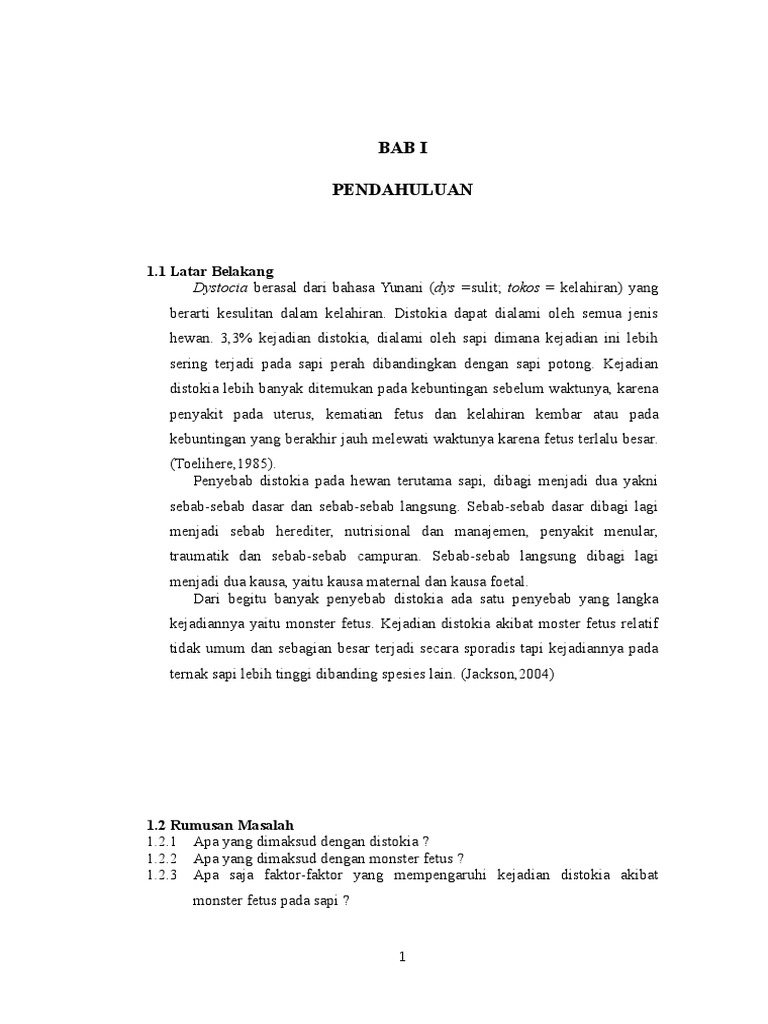 Distokia pada Sapi: Penyebab dan Penanganan | PDF