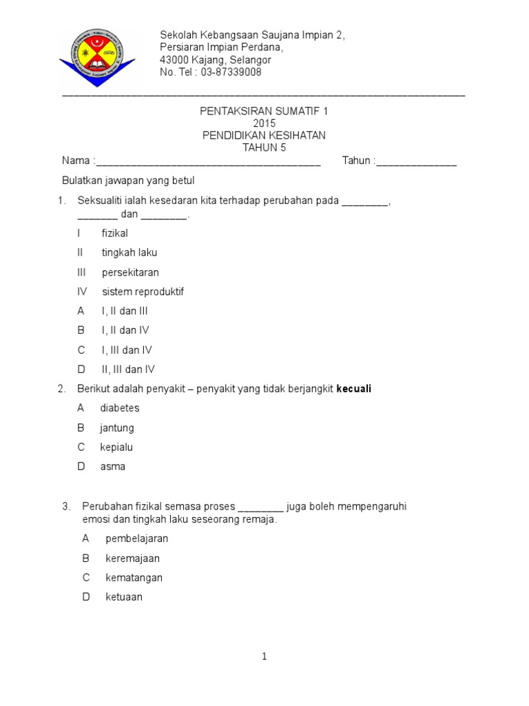 Soalan Pk Tahun 5 Pdf