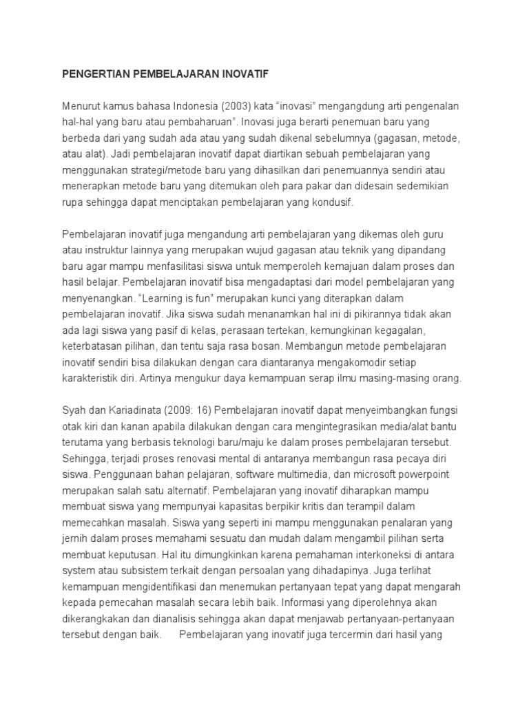 Pengertian Pembelajaran Inovatif Pdf