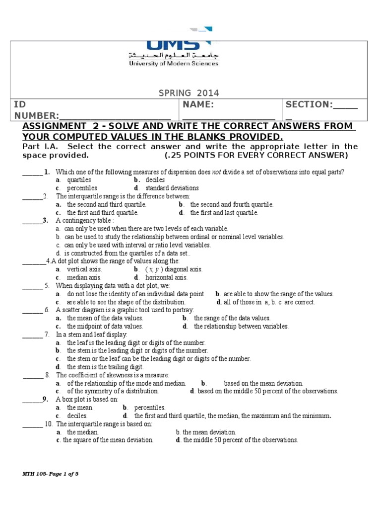 MTH 105 Assignment 2: Data Analysis | PDF | Median | Quartile