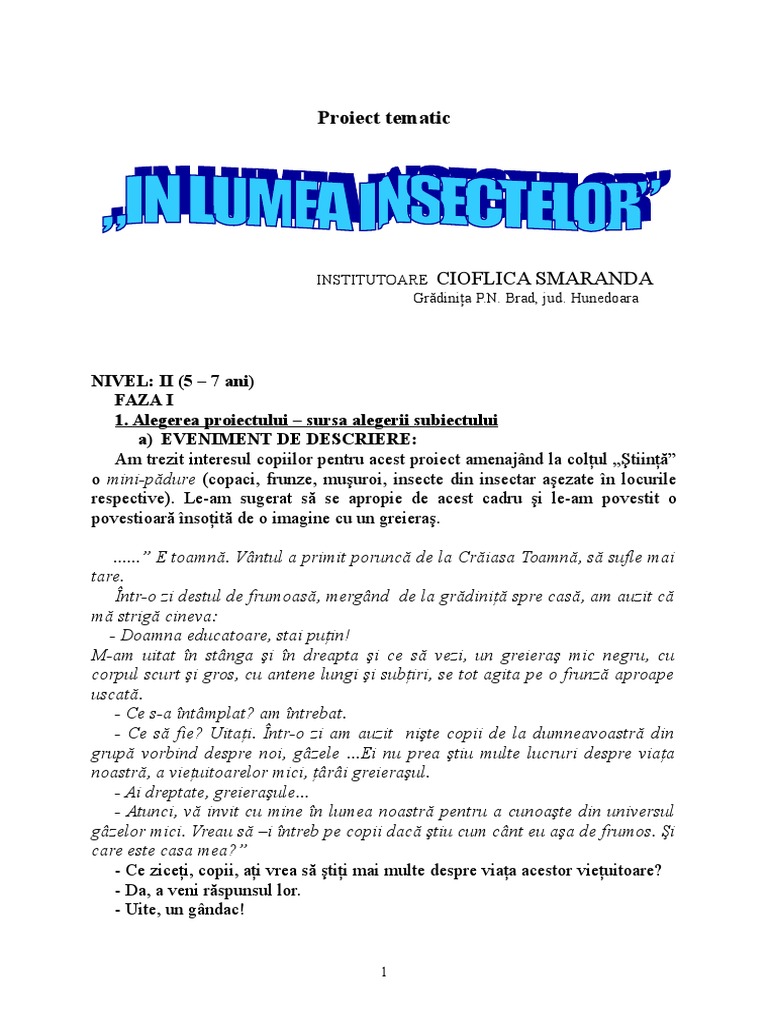 Proiect Tematic in Lumea Insectelor | PDF