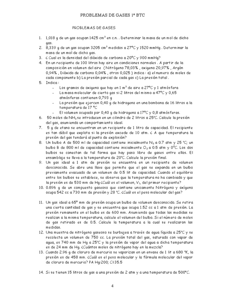 Problemas de Gases: Cálculos y Aplicaciones | PDF | Gases | Mole (Unidad)