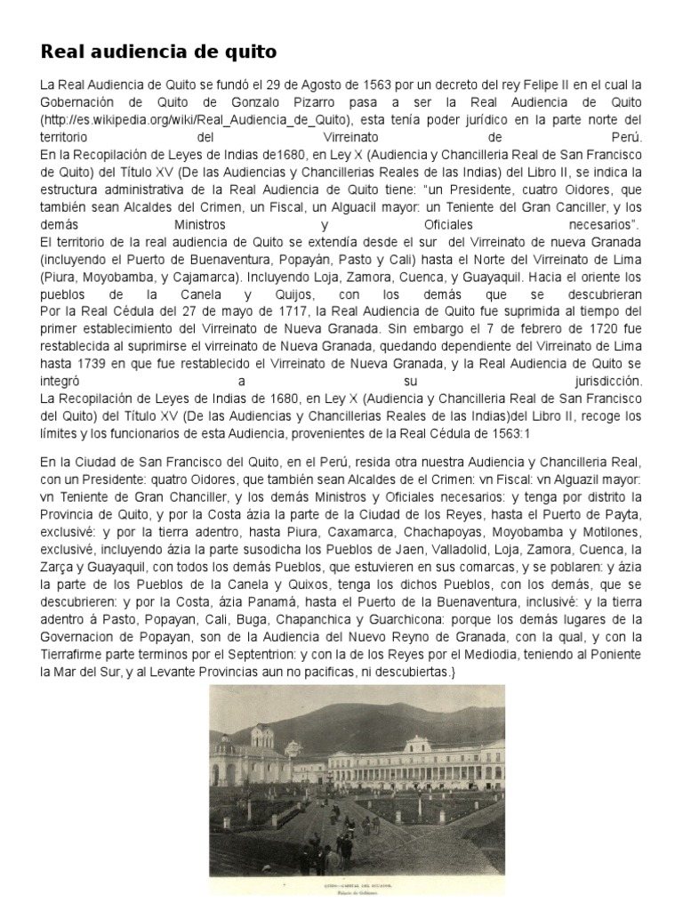Real Audiencia de Quito Antiguas colonias españolas Imperio español