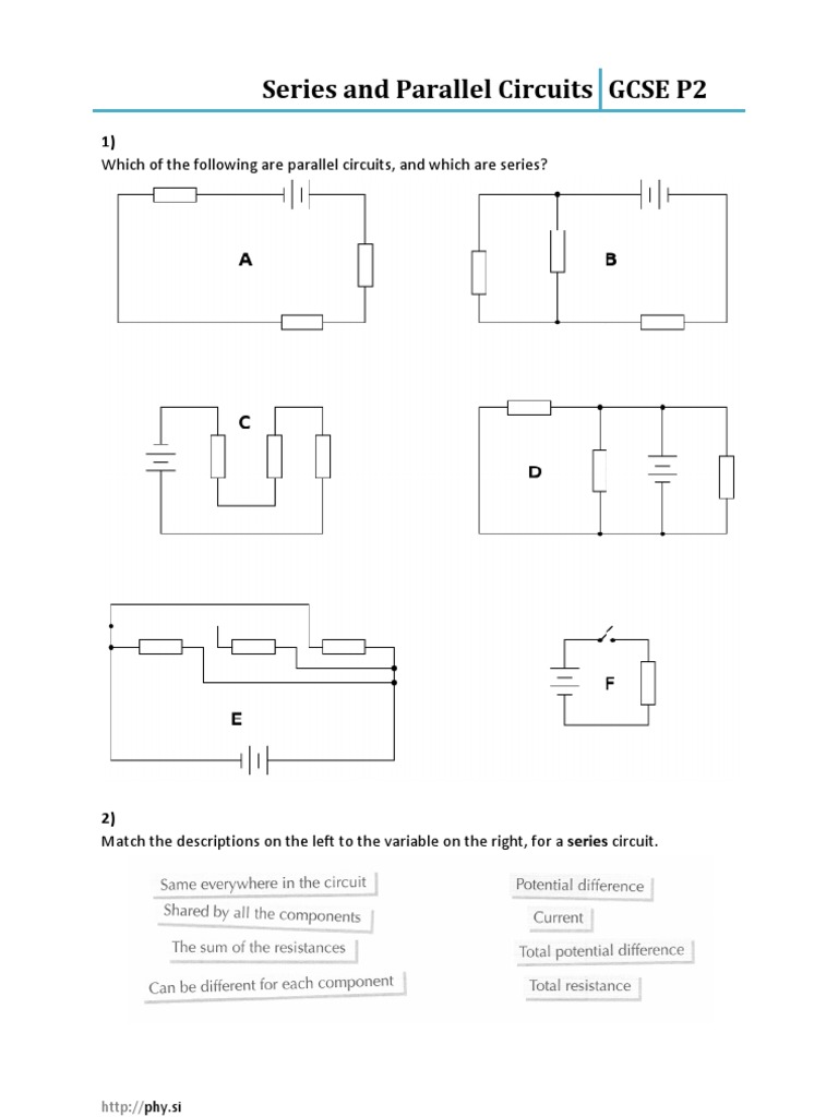 Series and Parallel Circuit Questions Series And Parallel Circuits