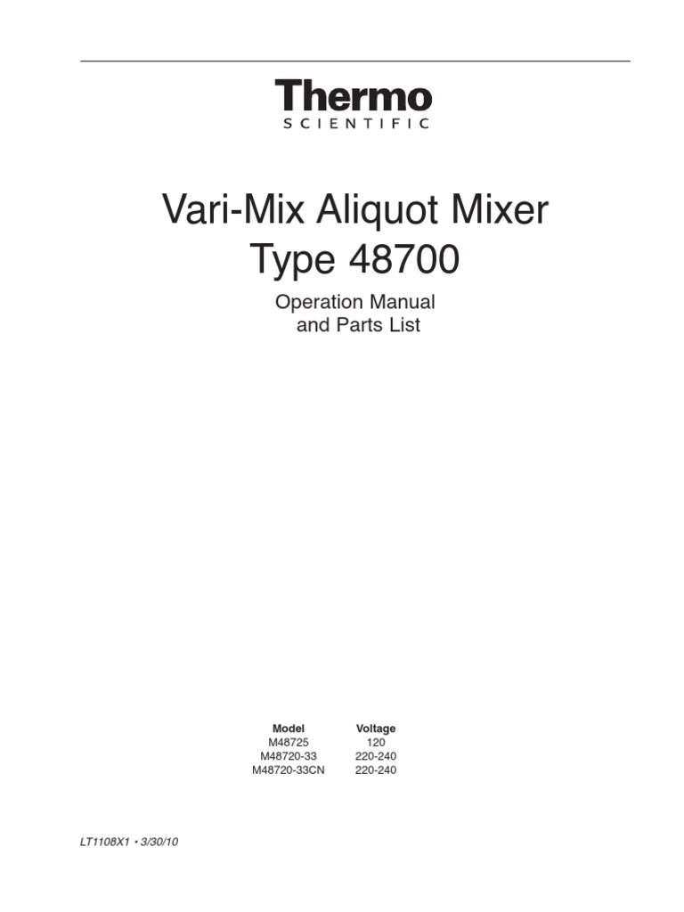 Vari-Mix Aliquot Mixer Operation Manual | PDF | Electromagnetic ...