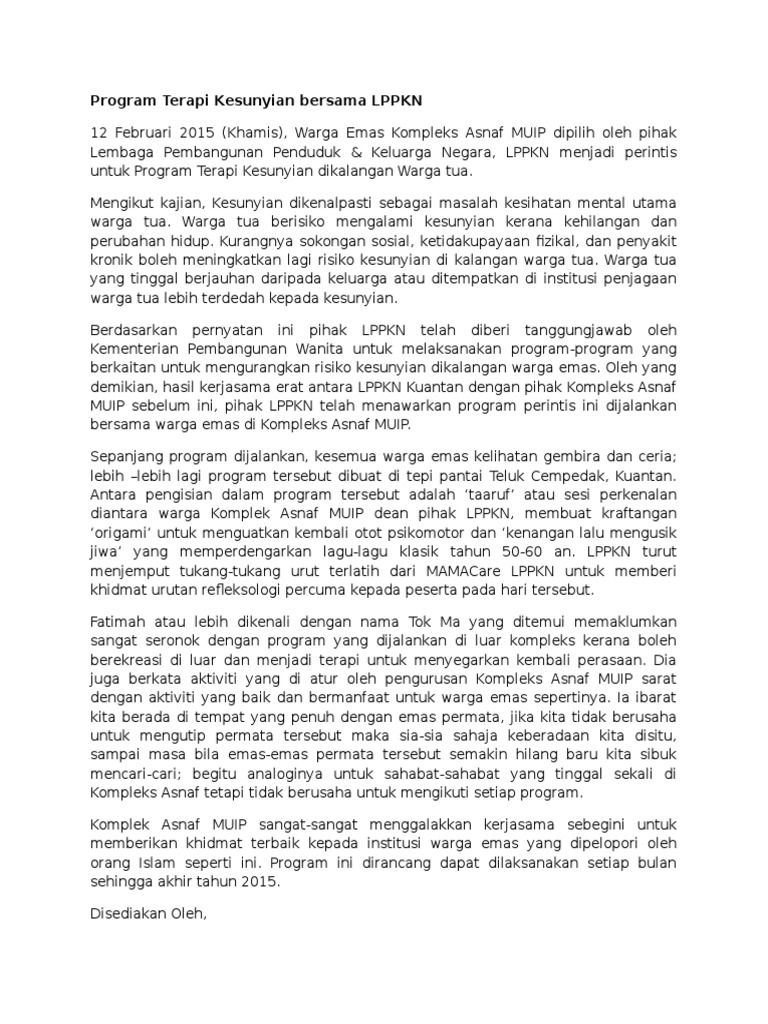 Program Terapi Kesunyian Bersama Lppkn Pdf