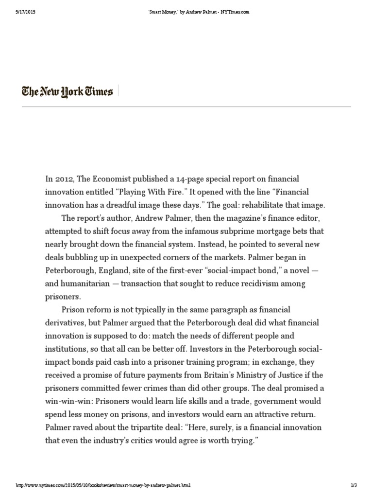 Smart Money,' by Andrew Palmer NYTimes PDF PDF Homelessness