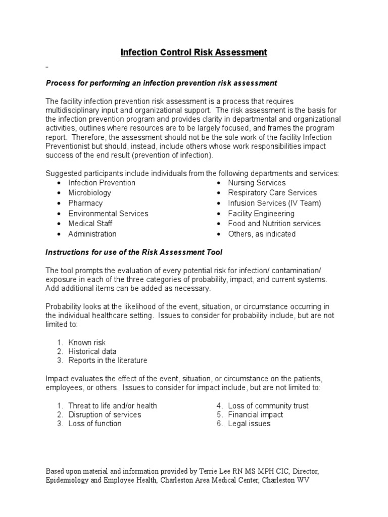Infection Control Risk Assessment Instructions | PDF
