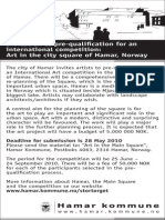 Invitation To Pre-Qualification For An International Competition: Art in The City Square of Hamar, Norway