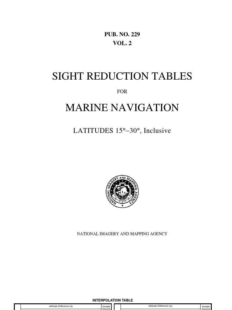 Sight Reduction Tables Pub 229 Vol 2 Navigation Geography