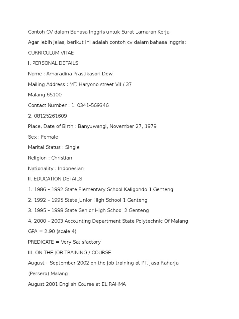 Lamaran Kerja English.doc | Staff (Military) | Marketing