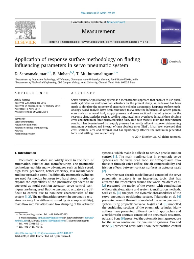 Application of Surface Response Methodology To Servo Pneumatic System ...