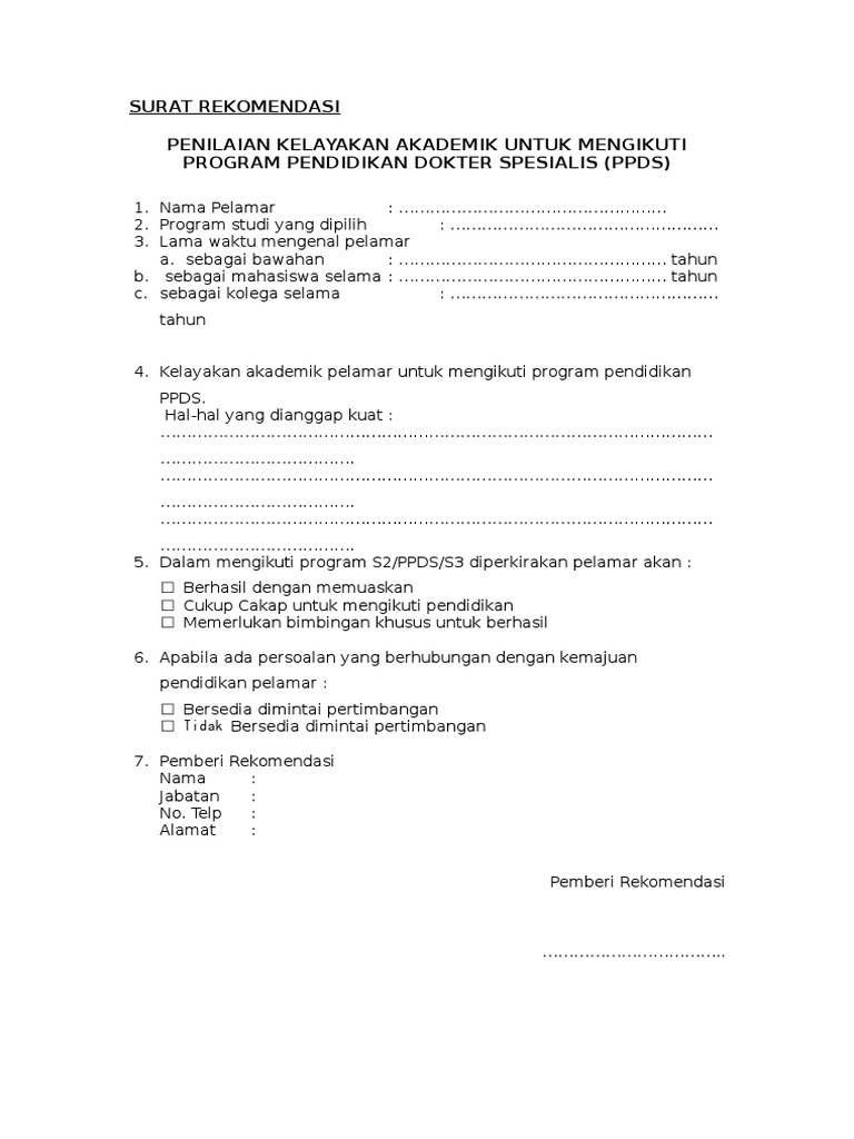 Form Surat Rekomendasi ppds ugm Form Surat Rekomendasi ppds ugm