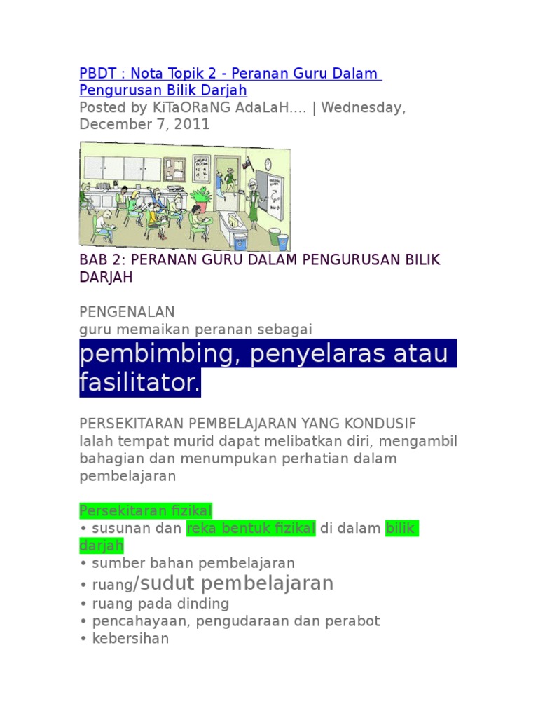 Peranan Guru Dalam Pengurusan Bilik Darjah