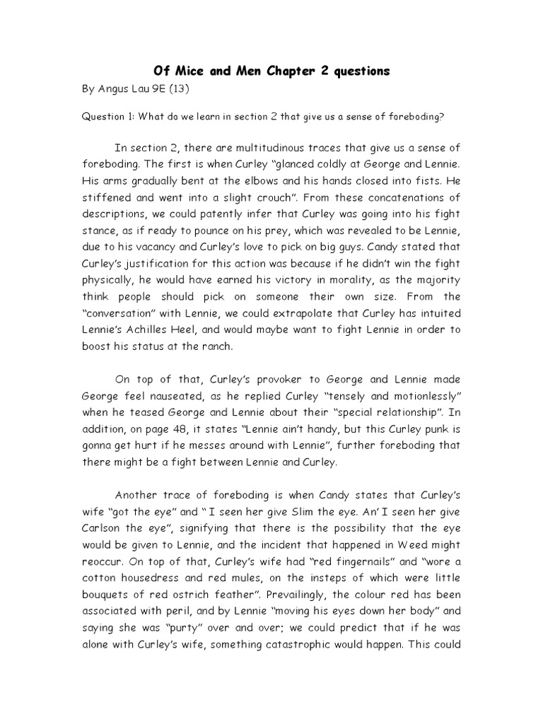 Of Mice and Men Chapter 2 Questions | PDF | Young Adult