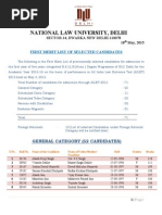 First Merit List of Selected Candidates