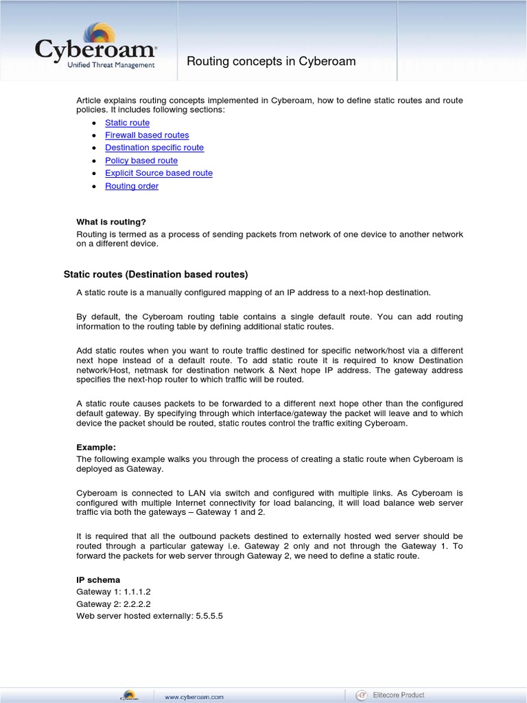 Static Route Configuration in Cyberoam | PDF | Firewall (Computing ...
