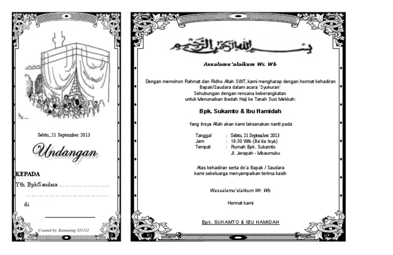 Contoh Undangan Keberangkatan Haji