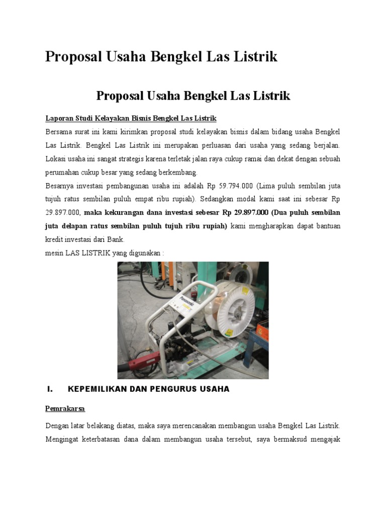 Proposal Usaha Bengkel Las Listrik  PDF