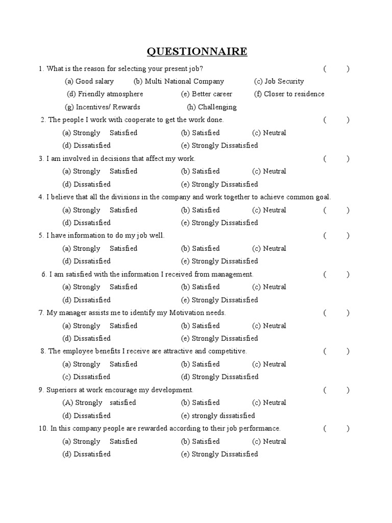 Employee Motivation Questionnaire PDF Systems Psychology Motivation